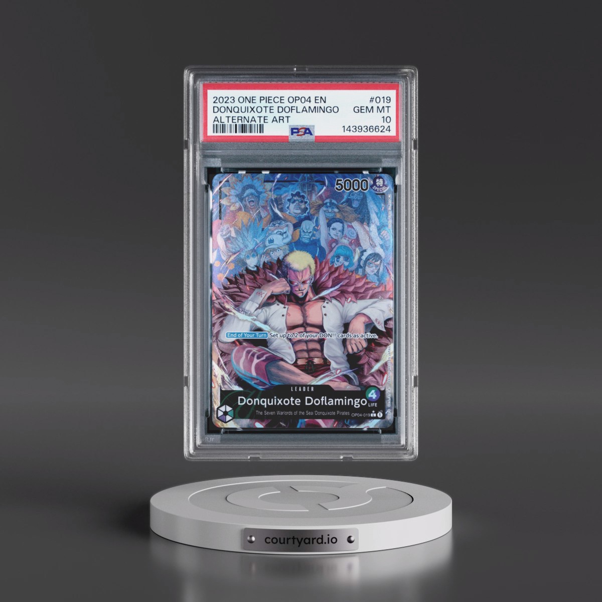 2023 One Piece OP04-Kingdoms of Intrigue #019 Donquixote Doflamingo - Alternate Art (PSA 10 GEM MINT)