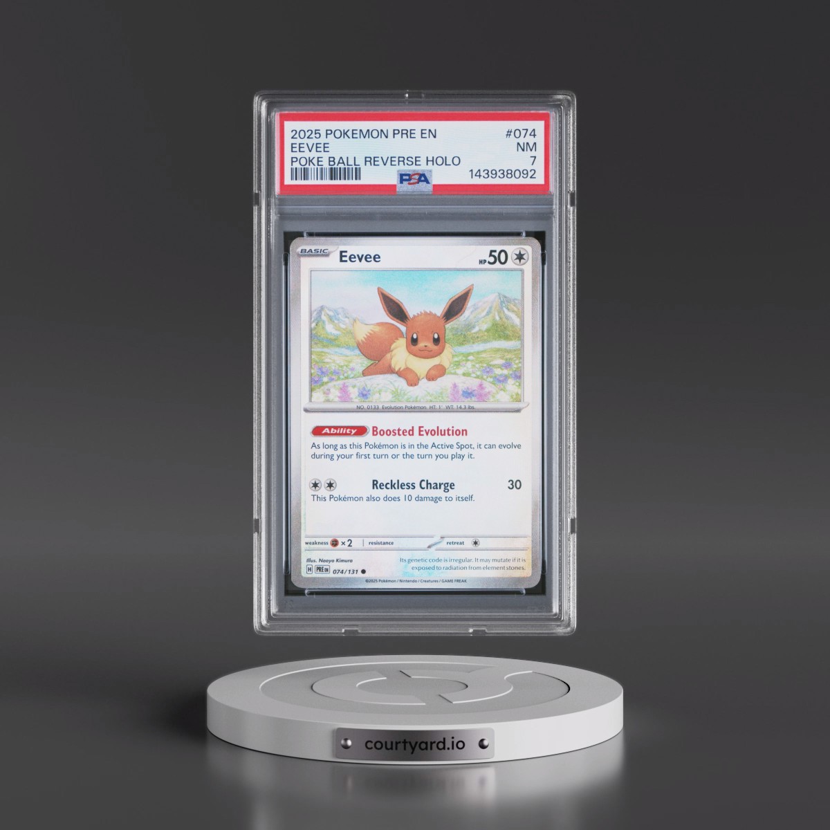 2025 Pokémon Pre EN-Prismatic Evolutions #074 Eevee - Reverse Holo Poke Ball (PSA 7 NM)
