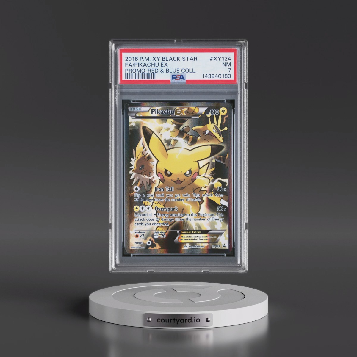 2016 Pokémon XY Black Star Promo #XY124 Pikachu EX - Holo Full Art Red & Blue Collection (PSA 7 NM)