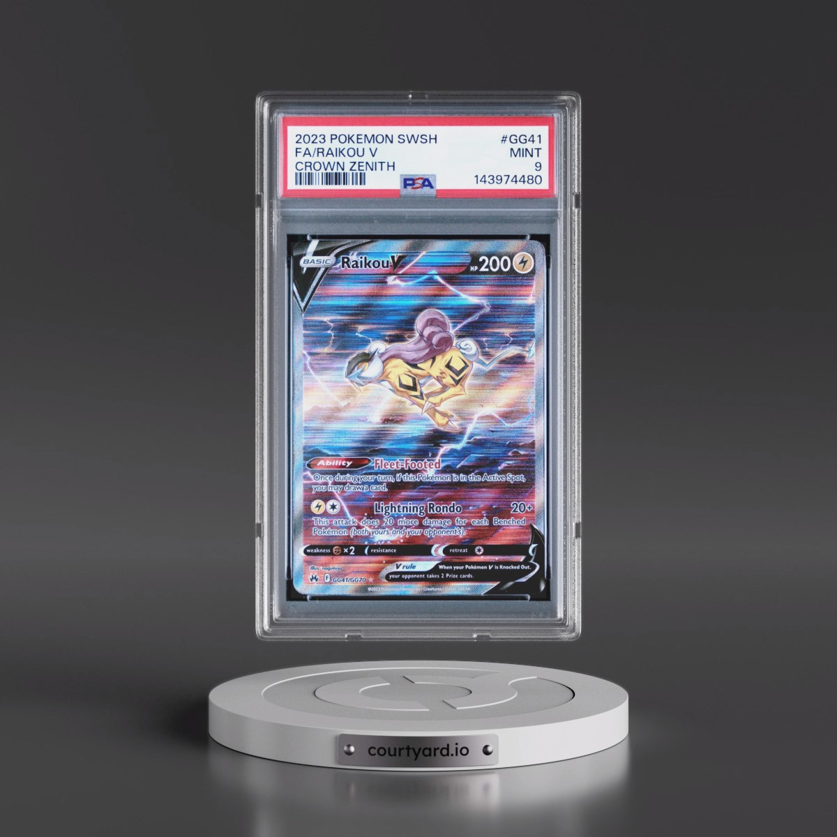 2023 Pokémon Sword and Shield Crown Zenith #GG41 Raikou V - Holo Full Art (PSA 9 MINT)