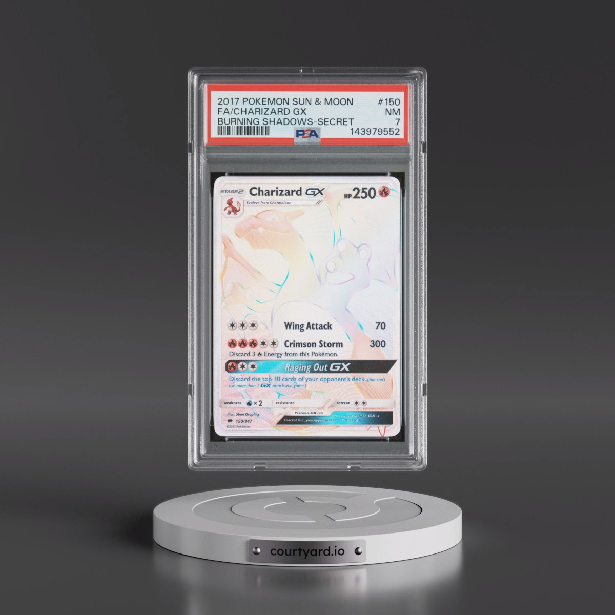 2017 Pokémon Sun & Moon Burning Shadows #150 Charizard GX - Holo Full Art Secret (PSA 7 NM)