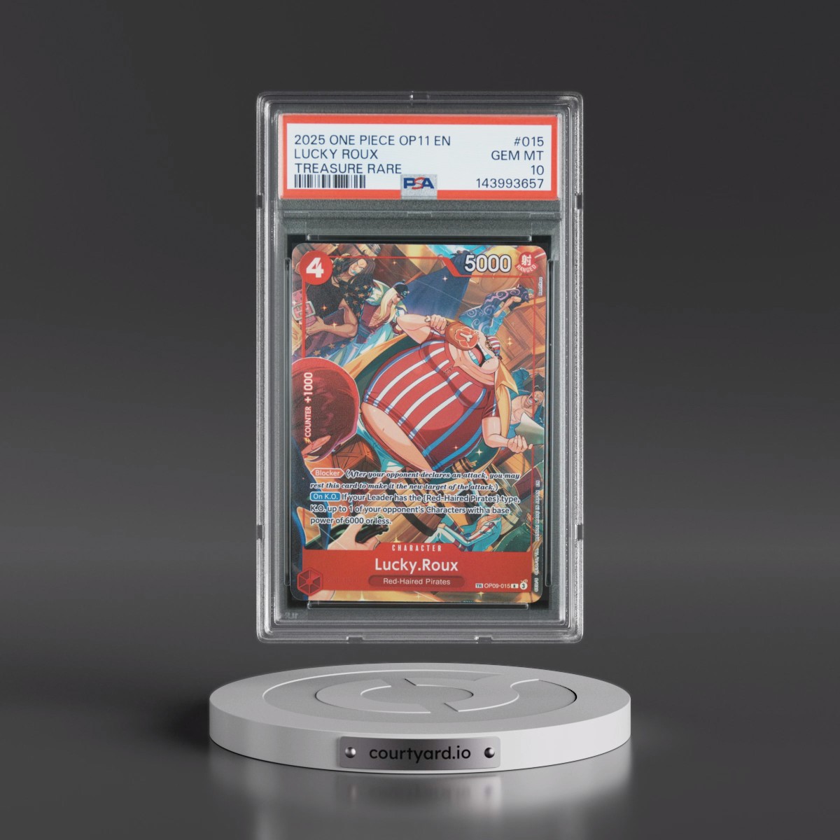 2025 One Piece OP11-A Fist of Divine Speed #015 Lucky Roux - Treasure Rare (PSA 10 GEM MINT)