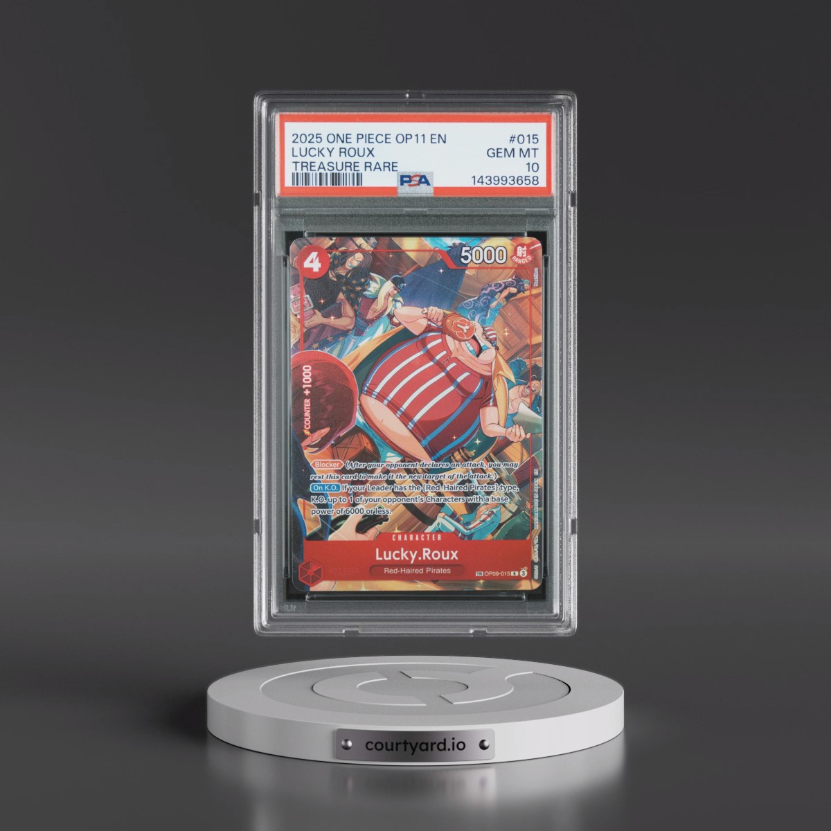 2025 One Piece OP11-A Fist of Divine Speed #015 Lucky Roux - Treasure Rare (PSA 10 GEM MINT)