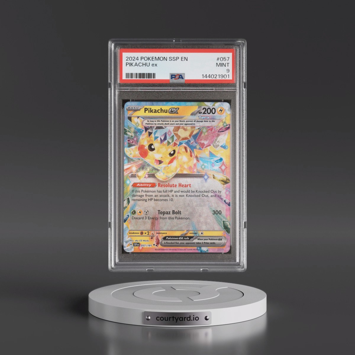 2024 Pokémon Ssp EN-Surging Sparks #057 Pikachu EX - Holo (PSA 9 MINT)