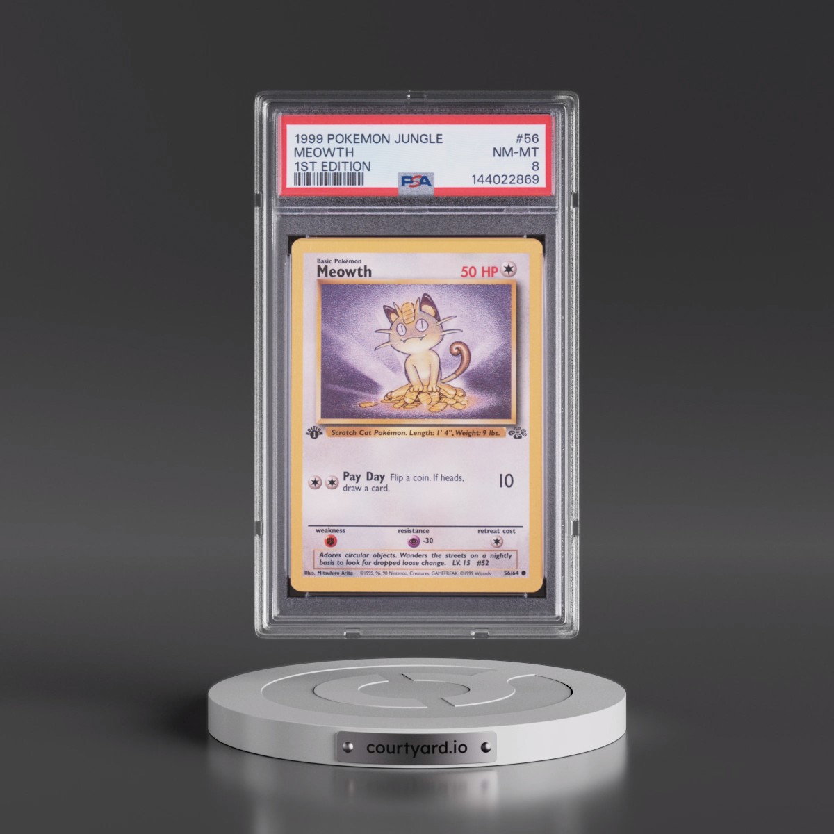 1999 Pokémon Jungle #56 Meowth - 1st Edition (PSA 8 NM-MT)