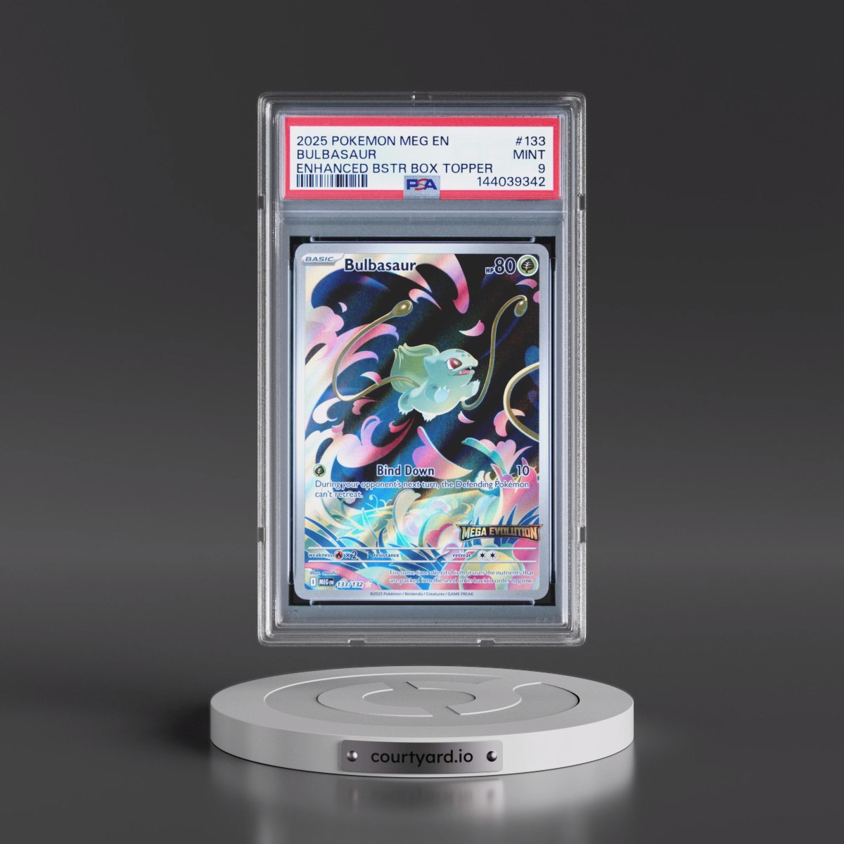 2025 Pokémon Meg EN-Mega Evolution #133 Bulbasaur - Enhanced Booster Box Topper (PSA 9 MINT)