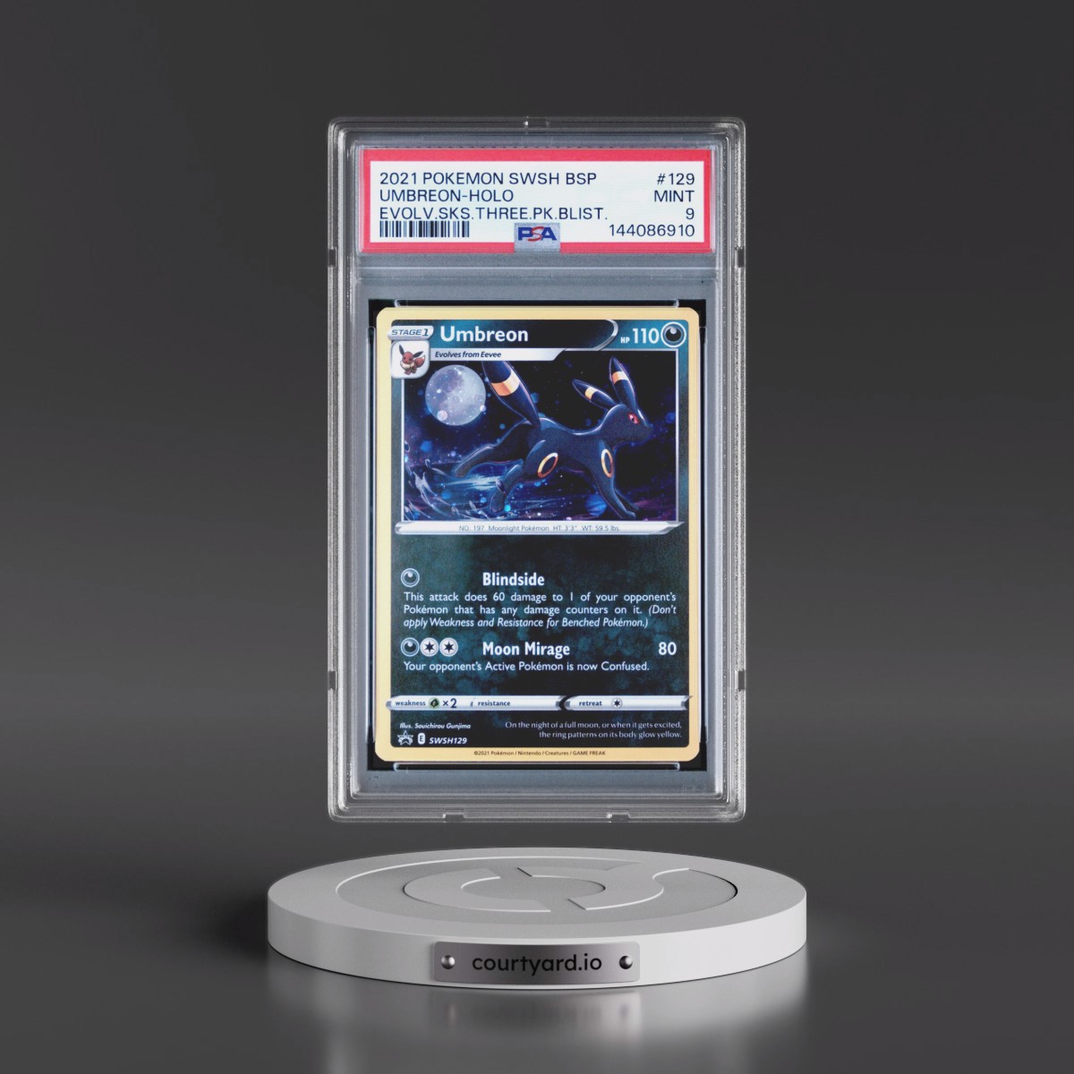 2021 Pokémon Swsh Black Star Promo #129 Umbreon - Holo Evolving Skies Three Pack Blisters (PSA 9 MINT)
