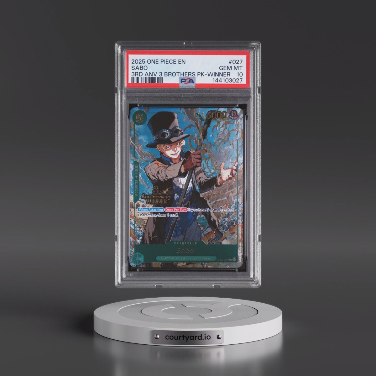 2025 One Piece 3rd Anniversary Tournament 3 Brothers Pack #027 Sabo - Winner (PSA 10 GEM MINT)