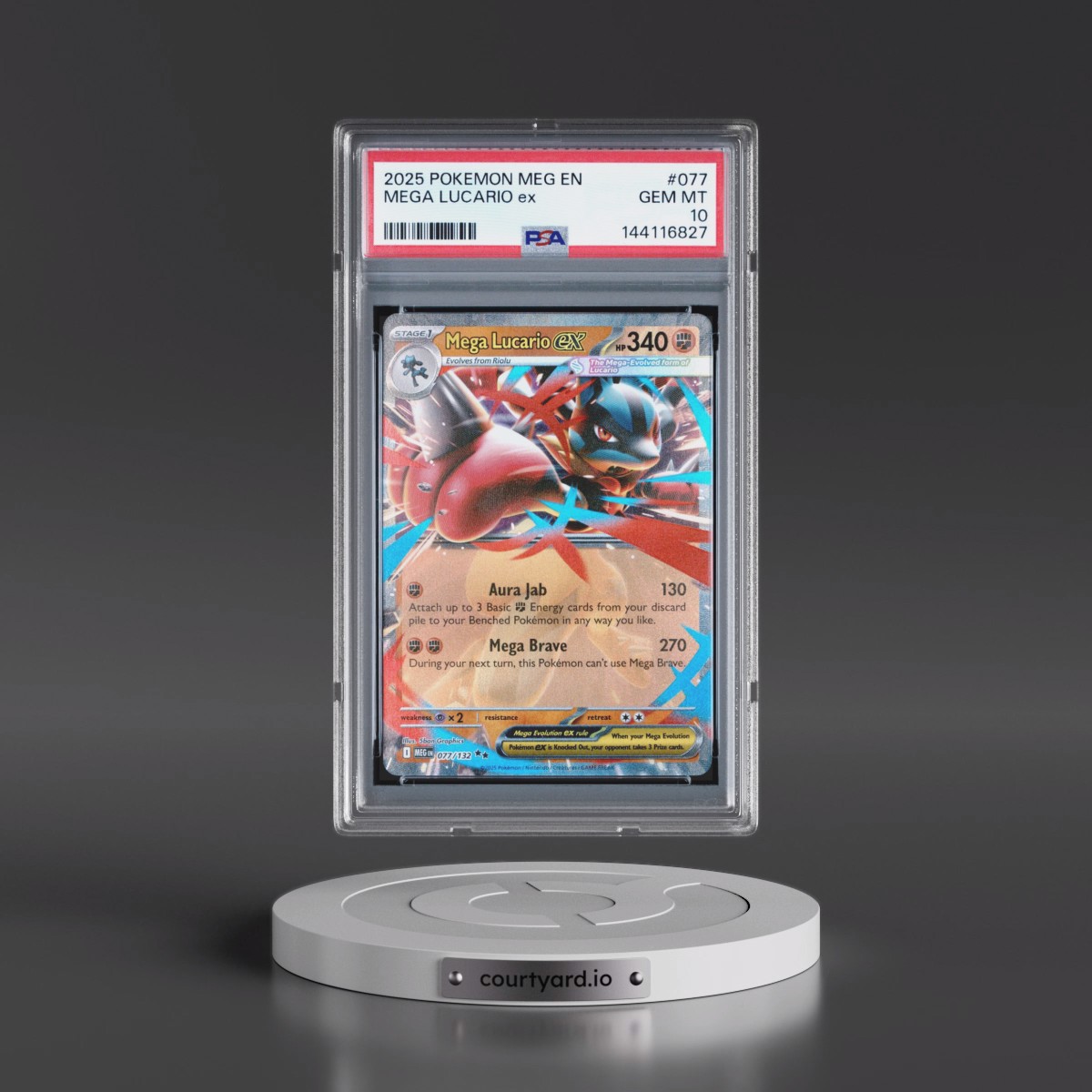 2025 Pokémon Meg EN-Mega Evolution #077 Mega Lucario EX - Holo (PSA 10 GEM MINT)