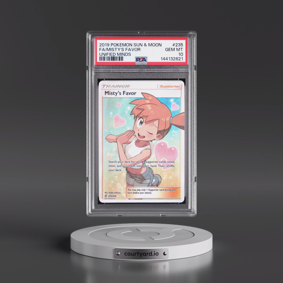 2019 Pokémon Sun & Moon Unified Minds #235 Misty's Favor - Full Art (PSA 10 GEM MINT)