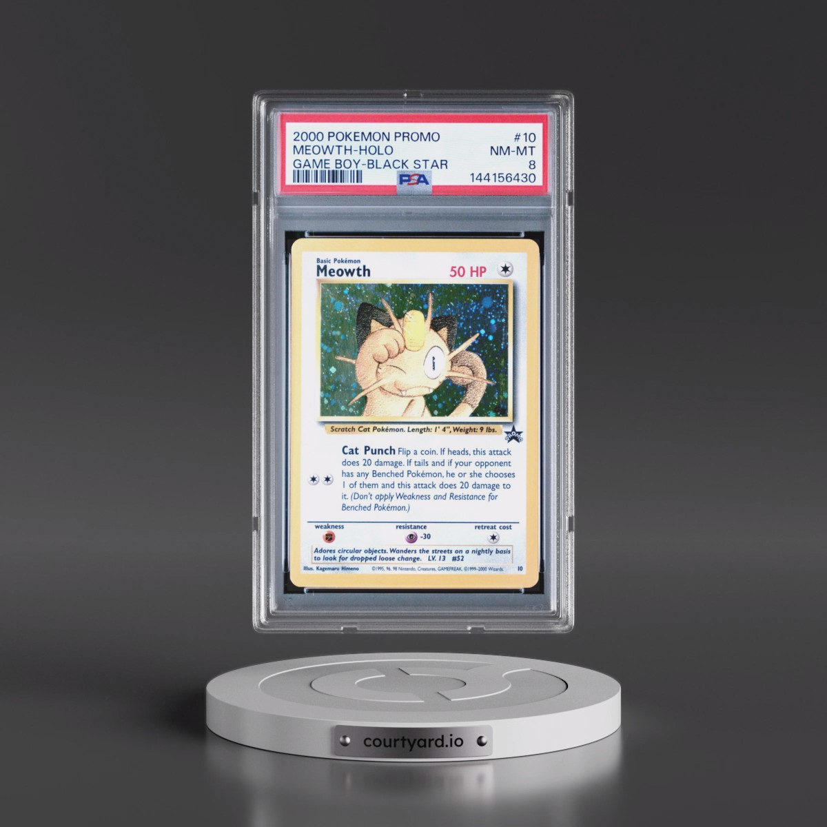 2000 Pokémon Promo Black Star #10 Meowth - Holo Game Boy (PSA 8 NM-MT)