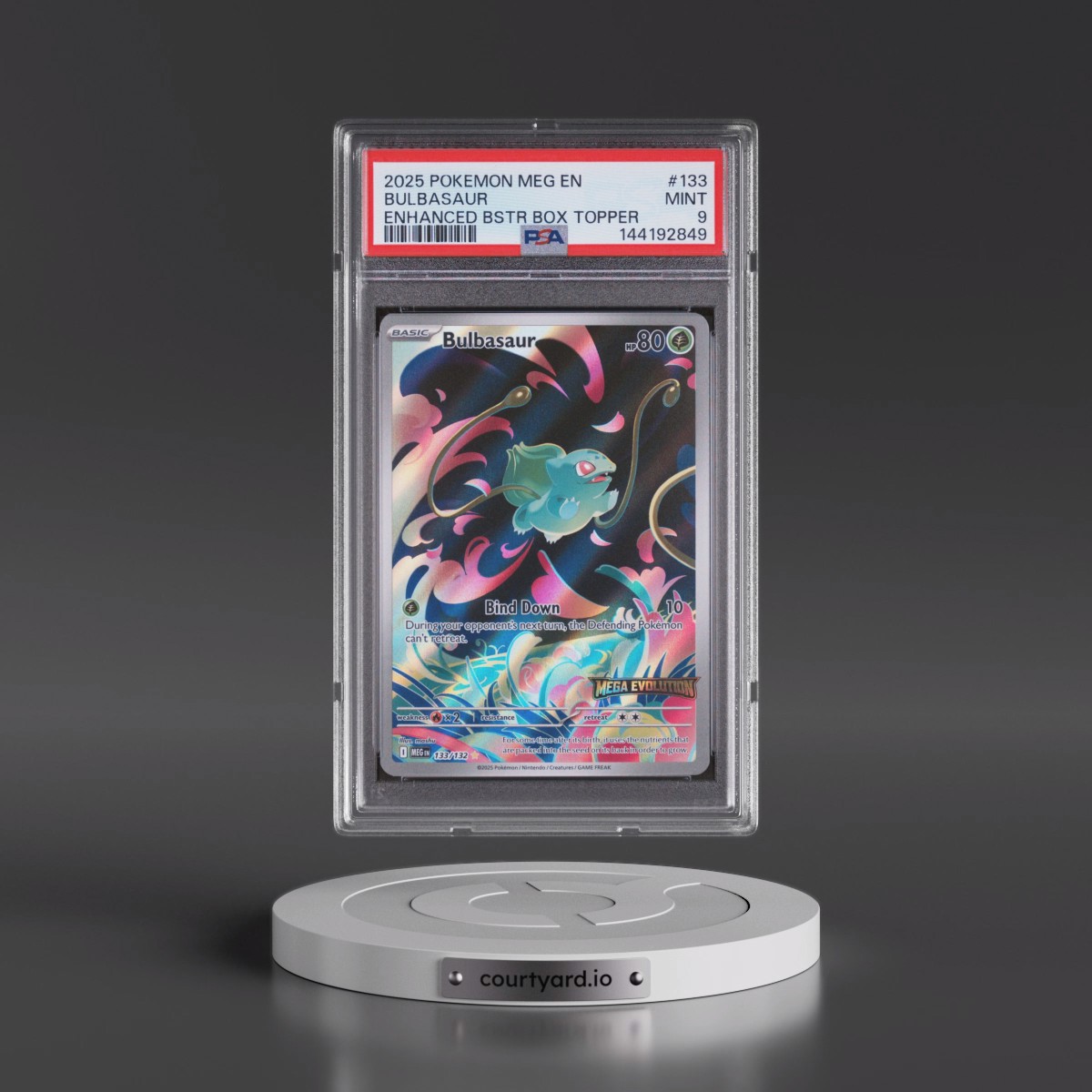2025 Pokémon Meg EN-Mega Evolution #133 Bulbasaur - Enhanced Booster Box Topper (PSA 9 MINT)