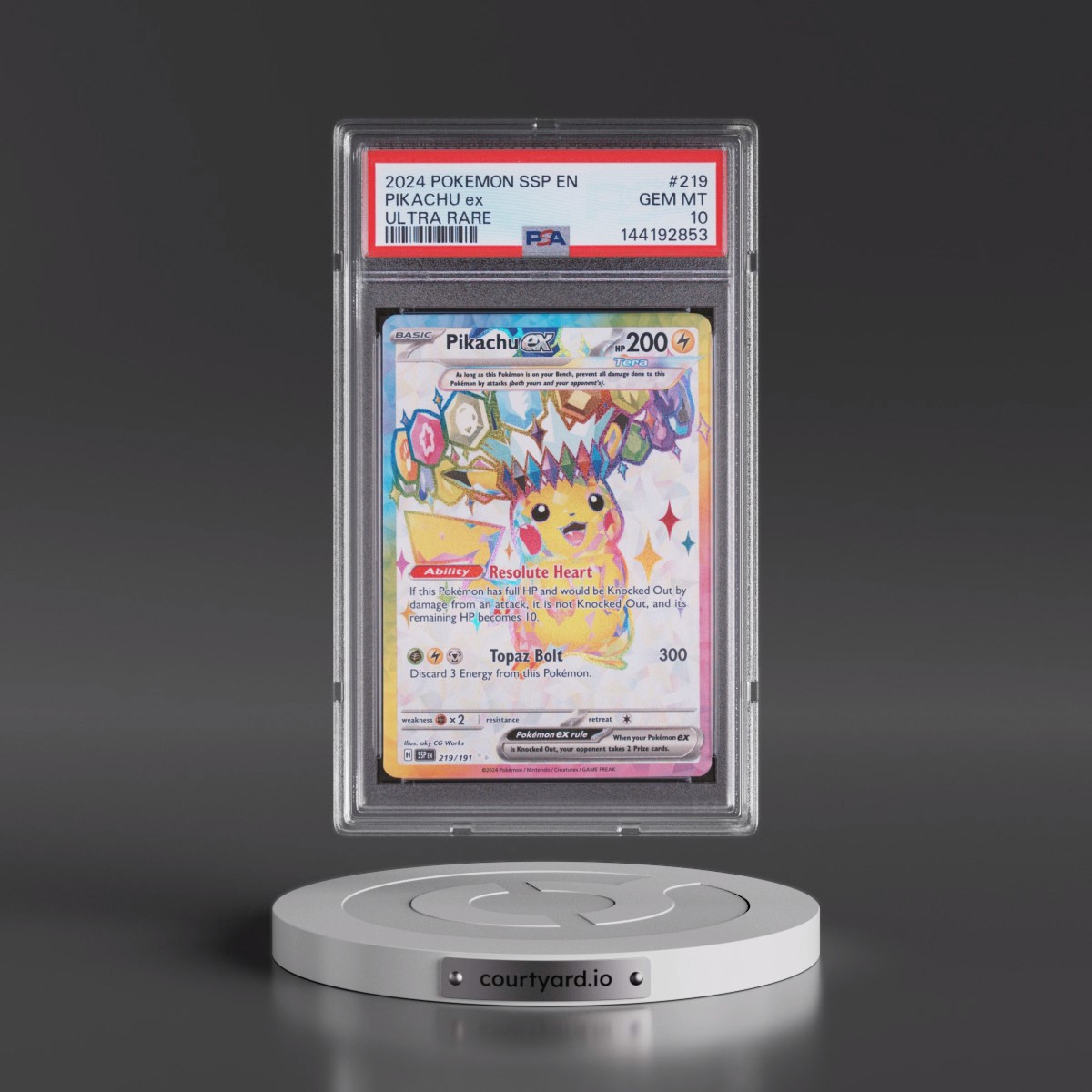 2024 Pokémon Ssp EN-Surging Sparks #219 Pikachu EX - Holo Ultra Rare (PSA 10 GEM MINT)