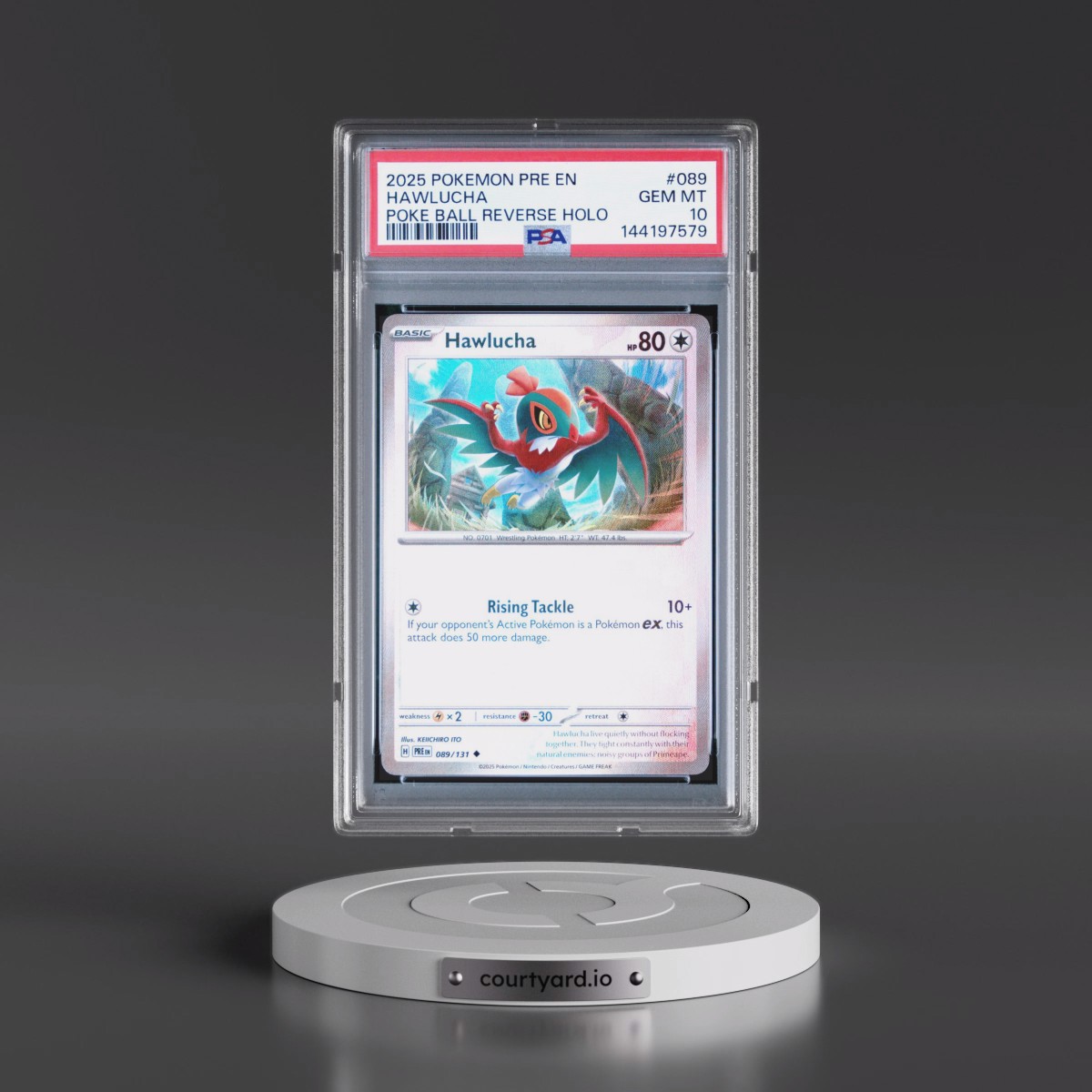 2025 Pokémon Pre EN-Prismatic Evolutions #089 Hawlucha - Reverse Holo Poke Ball (PSA 10 GEM MINT)
