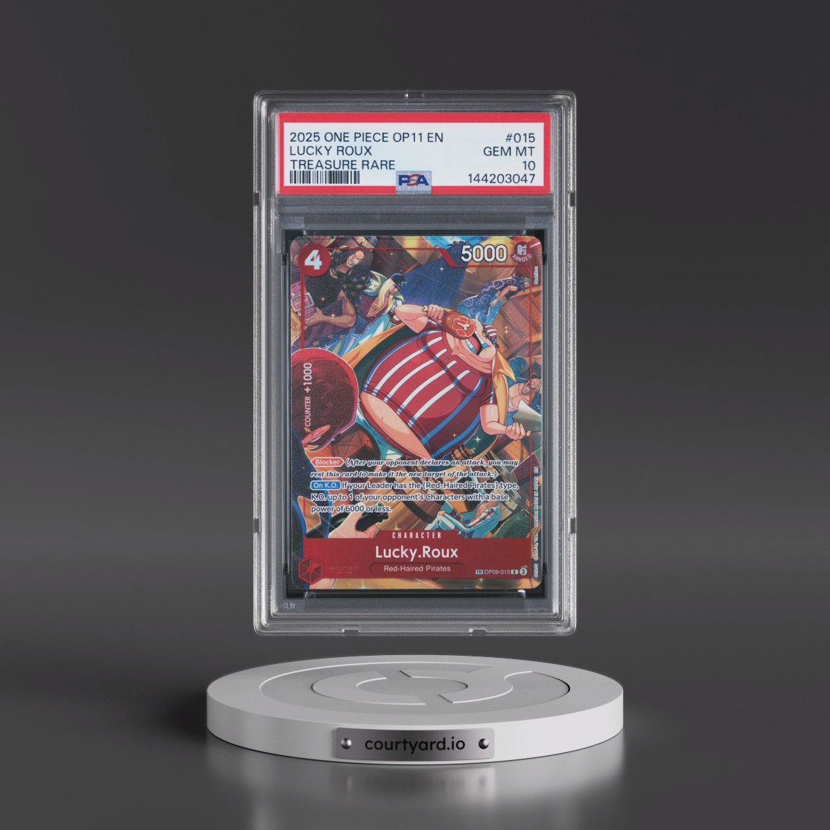 2025 One Piece OP11-A Fist of Divine Speed #015 Lucky Roux - Treasure Rare (PSA 10 GEM MINT)