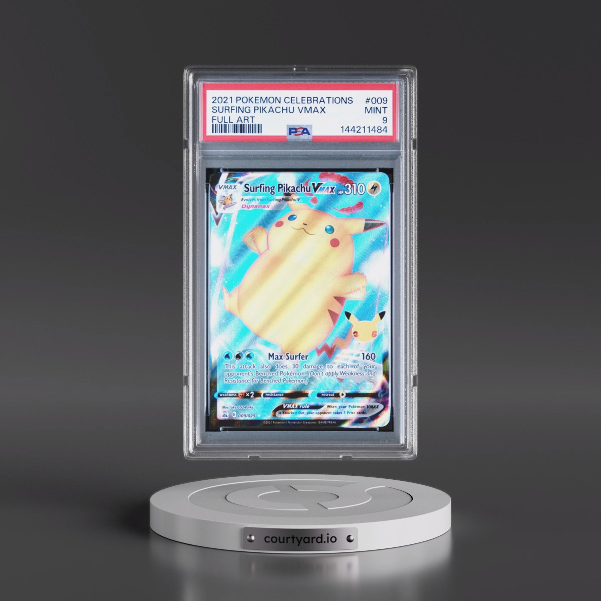 2021 Pokémon Celebrations #009 Surfing Pikachu Vmax - Full Art (PSA 9 MINT)