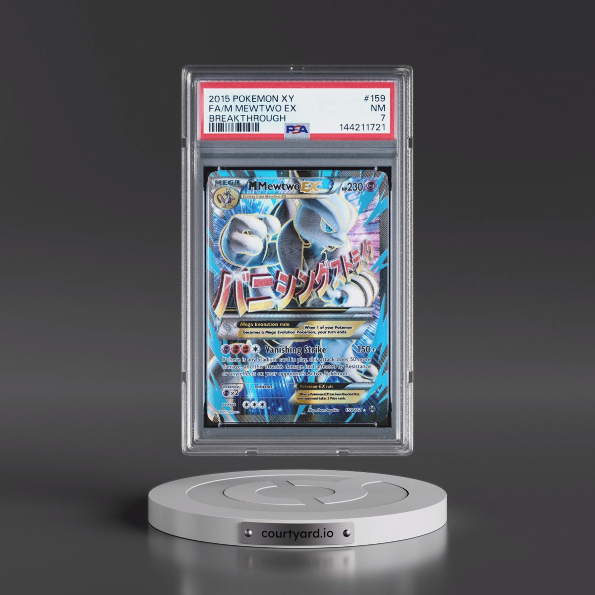 2015 Pokémon XY Breakthrough #159 M Mewtwo EX - Holo Full Art (PSA 7 NM)