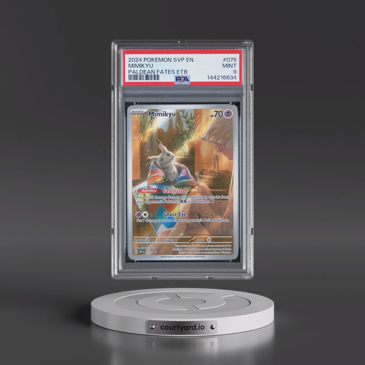 2024 Pokémon Svp EN-SV Black Star Promo #075 Mimikyu - Paldean Fates Elite Trainer Box (PSA 9 MINT)