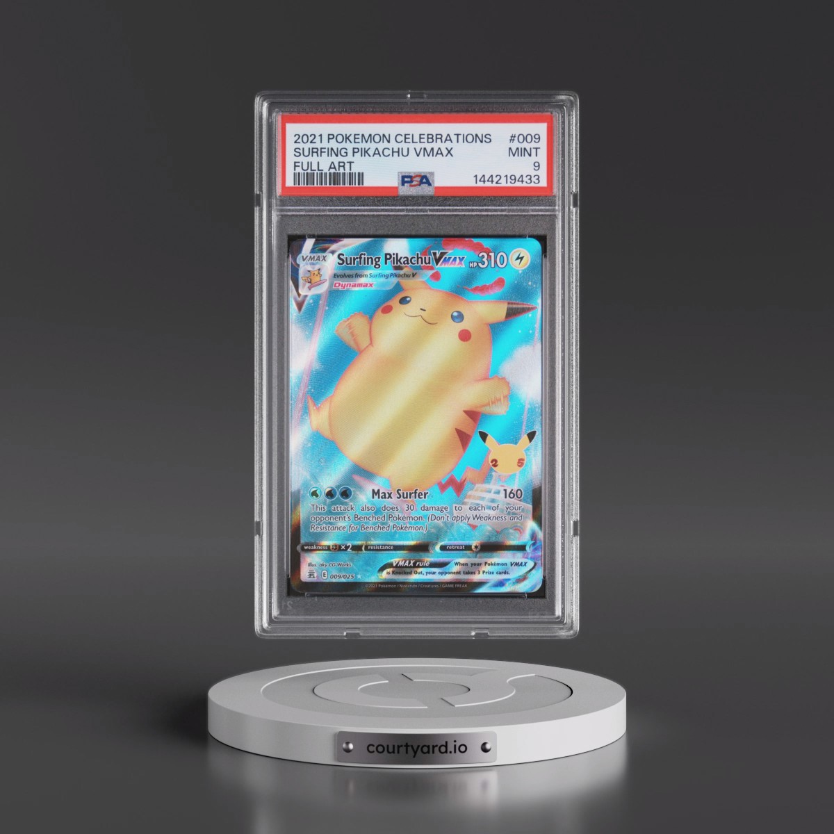 2021 Pokémon Celebrations #009 Surfing Pikachu Vmax - Full Art (PSA 9 MINT)