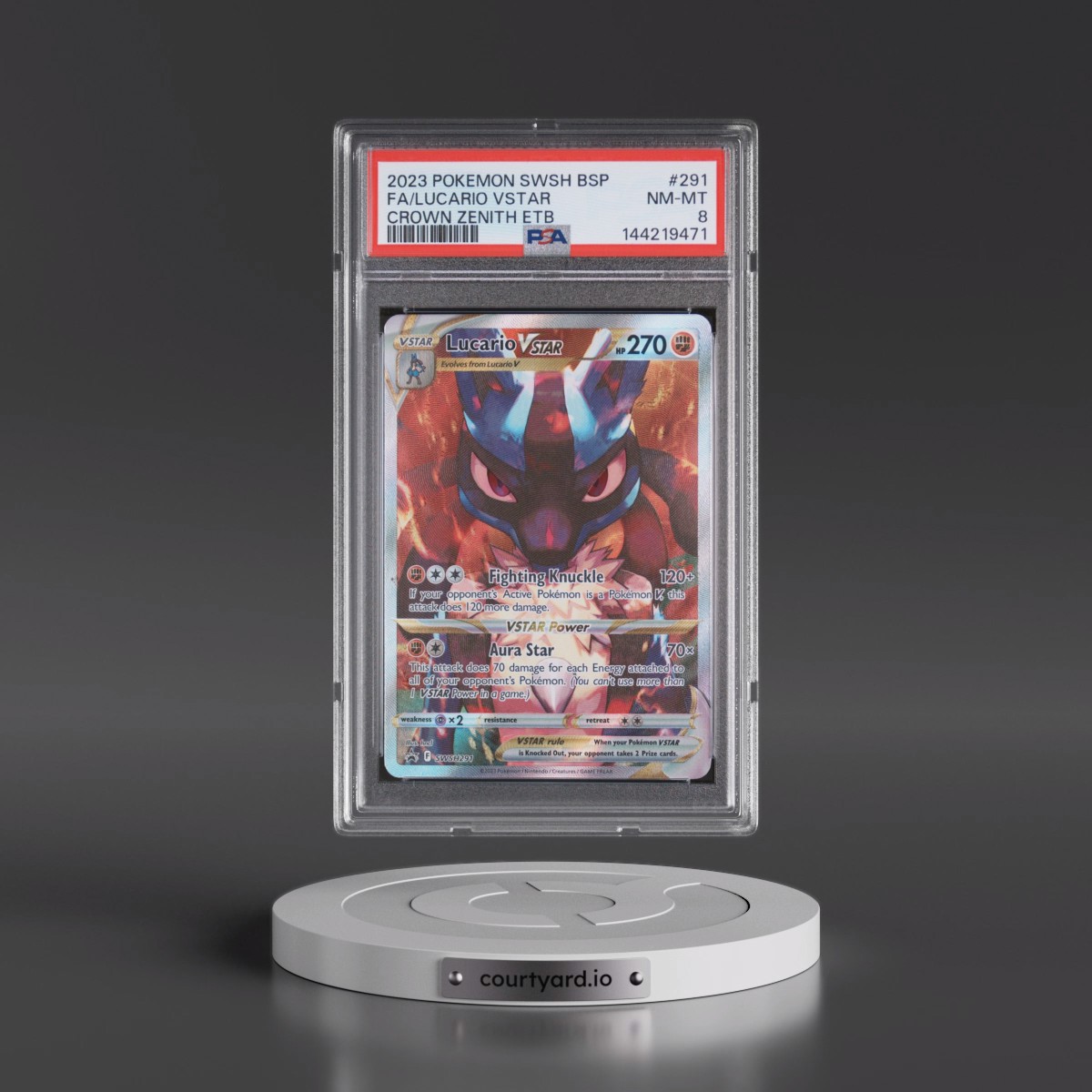 2023 Pokémon Swsh Black Star Promo #291 Lucario Vstar - Full Art Crown Zenith Elite Trainer Box (PSA 8 NM-MT)
