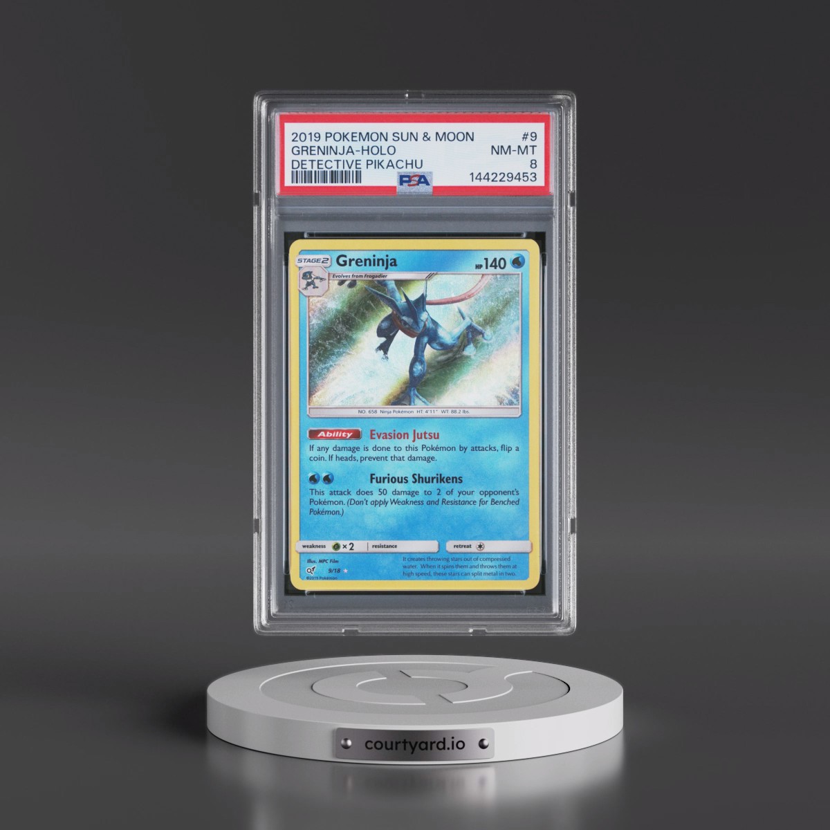 2019 Pokémon Sun & Moon Detective Pikachu #9 Greninja - Holo (PSA 8 NM-MT)