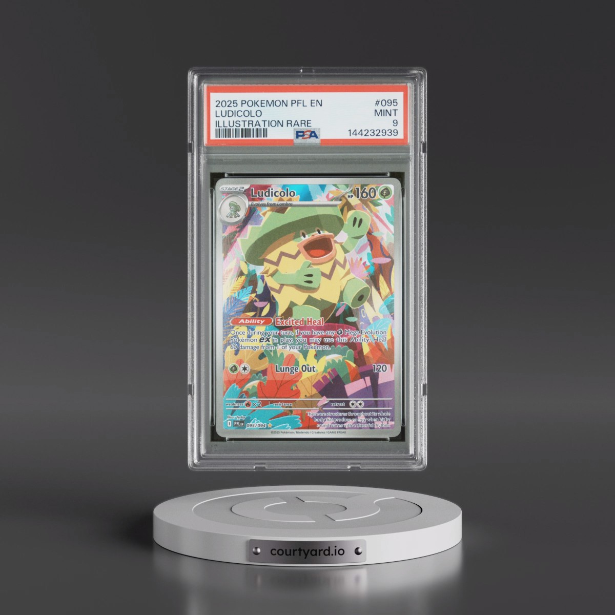 2025 Pokémon Pfl EN-Phantasmal Flames #095 Ludicolo - Illustration Rare (PSA 9 MINT)