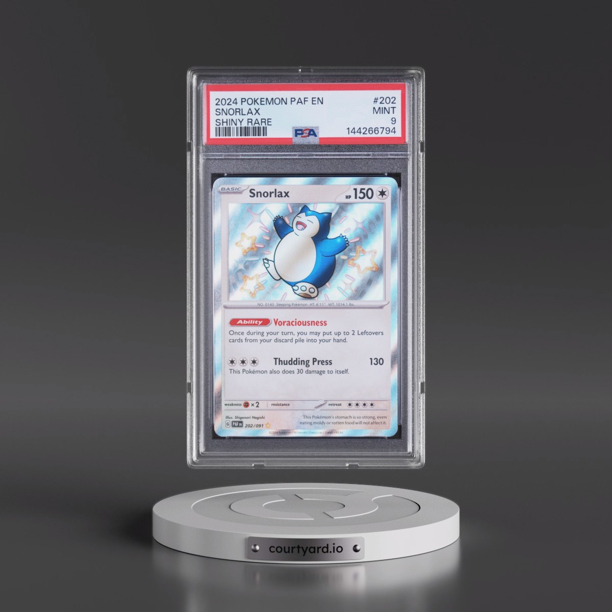 2024 Pokémon Paf EN-Paldean Fates #202 Snorlax - Shiny Rare (PSA 9 MINT)