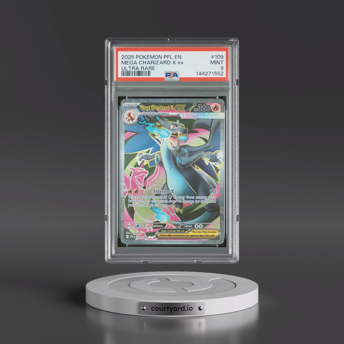 2025 Pokémon Pfl EN-Phantasmal Flames #109 Mega Charizard X EX - Holo Ultra Rare (PSA 9 MINT)
