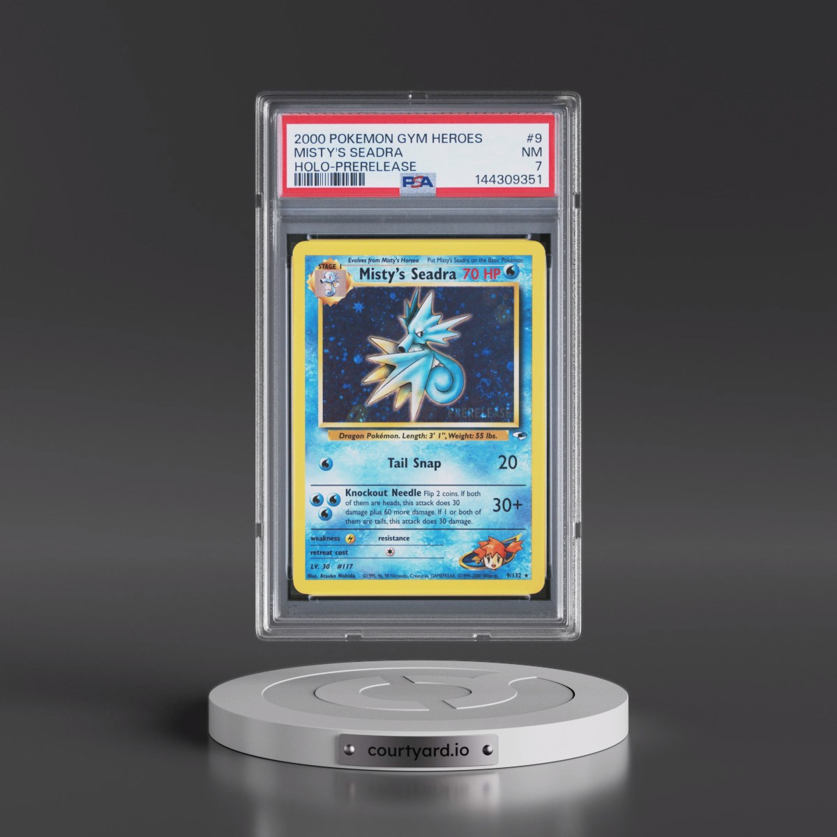 2000 Pokémon Gym Heroes #9 Misty's Seadra - Holo-Prerelease (PSA 7 NM)
