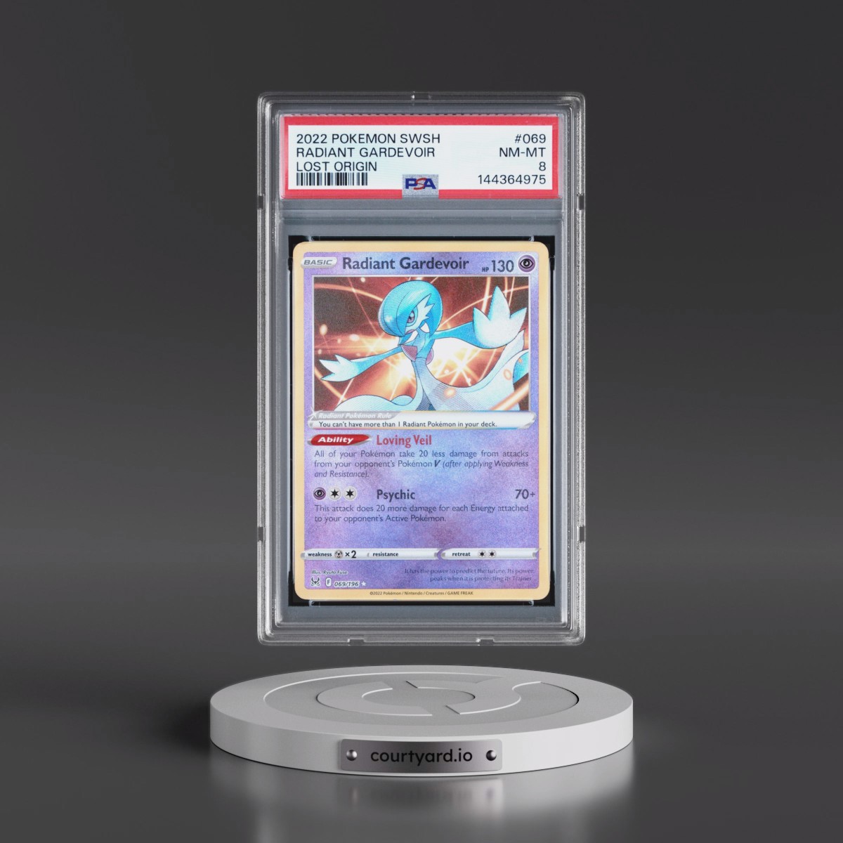 2022 Pokémon Sword & Shield Lost Origin #069 Radiant Gardevoir - Holo (PSA 8 NM-MT)