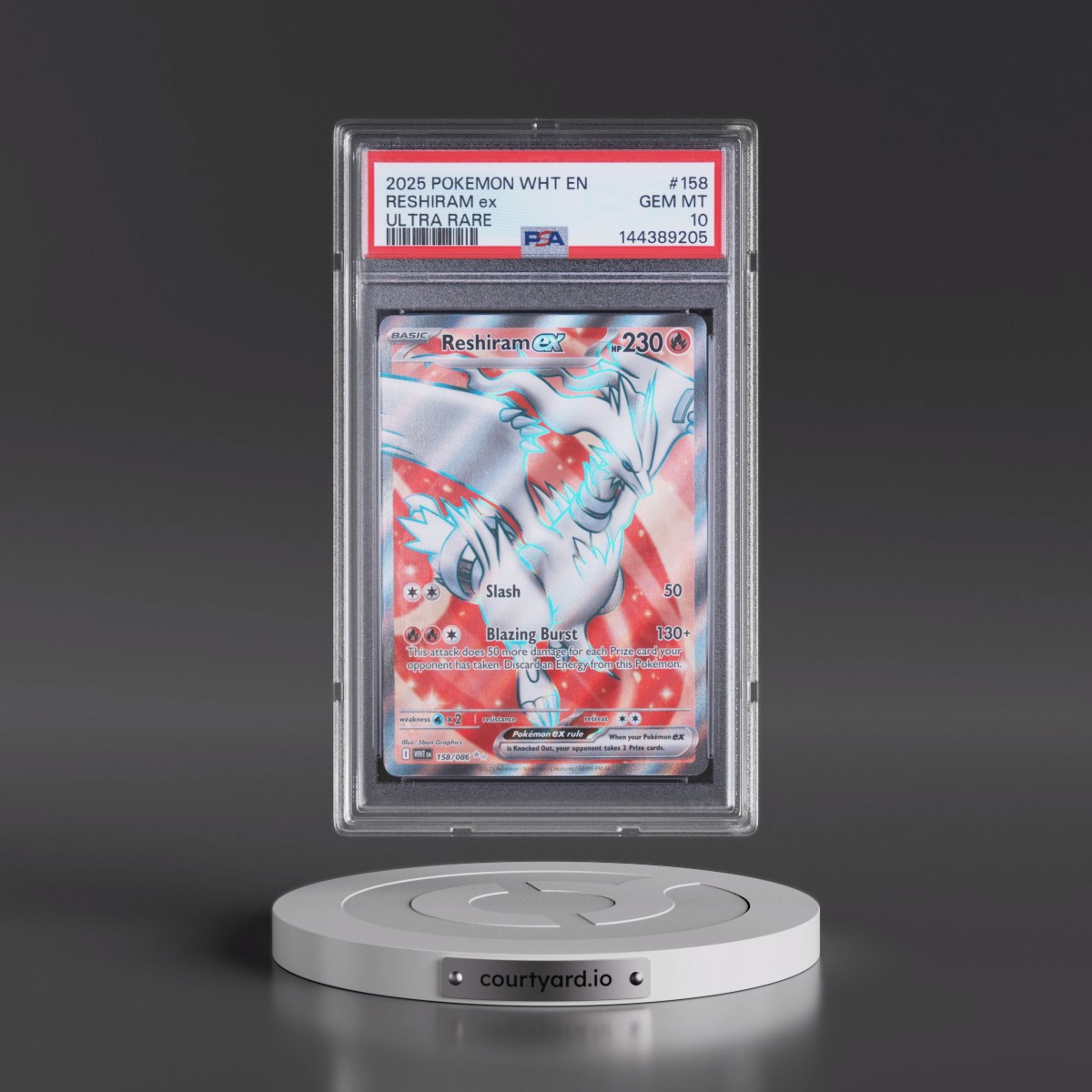 2025 Pokémon Wht EN-White Flare #158 Reshiram EX - Holo Ultra Rare (PSA 10 GEM MINT)