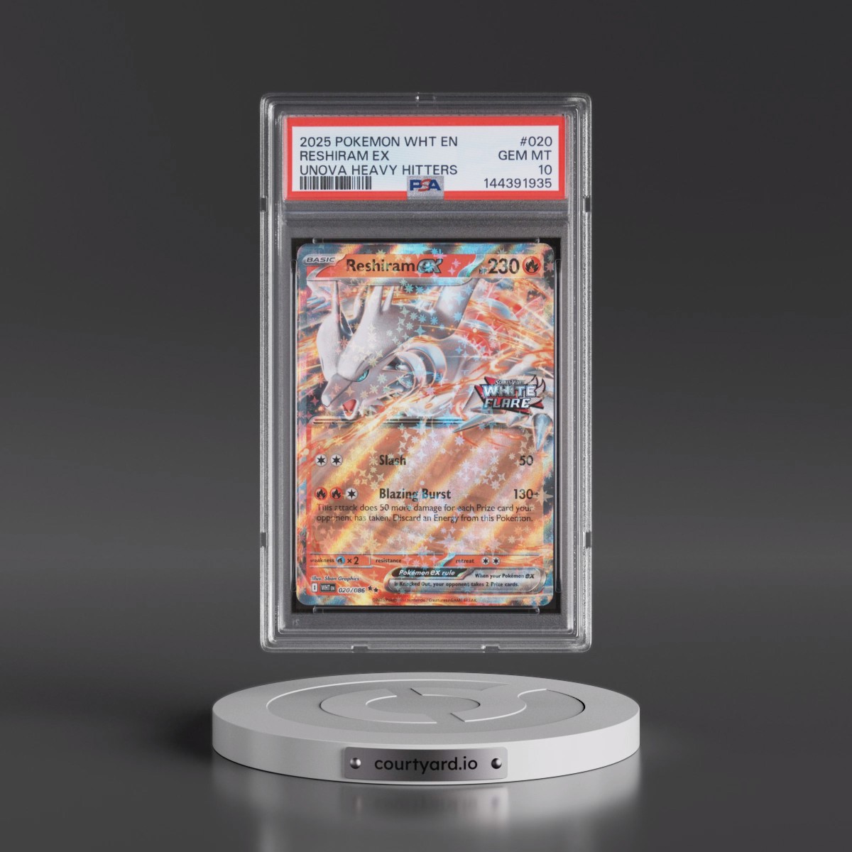 2025 Pokémon Wht EN-White Flare #020 Reshiram EX - Holo Unova Heavy Hitters Premium Collection (PSA 10 GEM MINT)