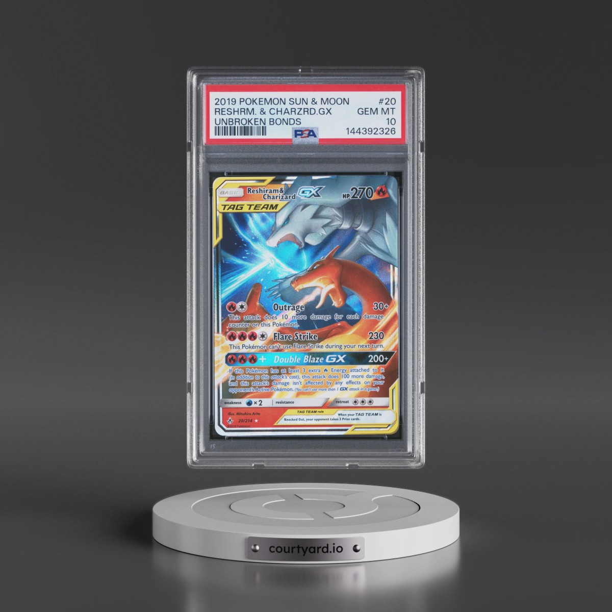2019 Pokémon Sun & Moon Unbroken Bonds #20 Reshiram & Charizard GX - Holo (PSA 10 GEM MINT)