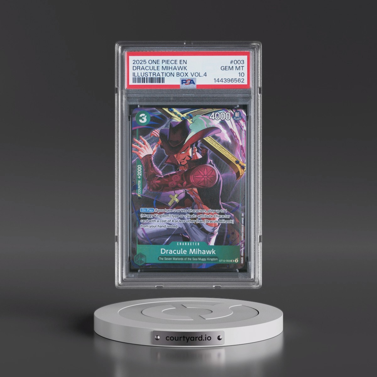 2025 One Piece Promos #003 Dracule Mihawk - Illustration Box Vol.4 (PSA 10 GEM MINT)