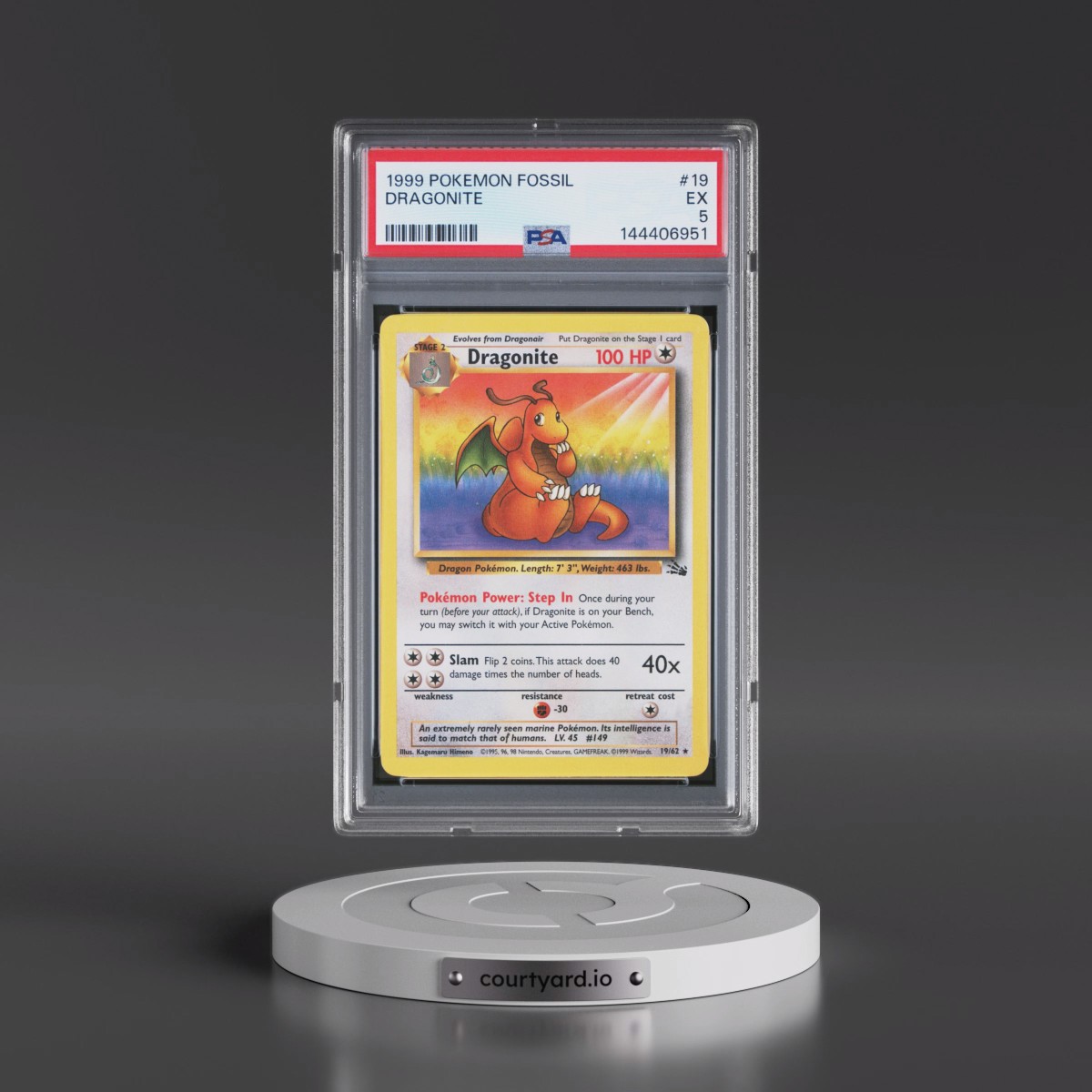 1999 Pokémon Fossil #19 Dragonite (PSA 5 EX)