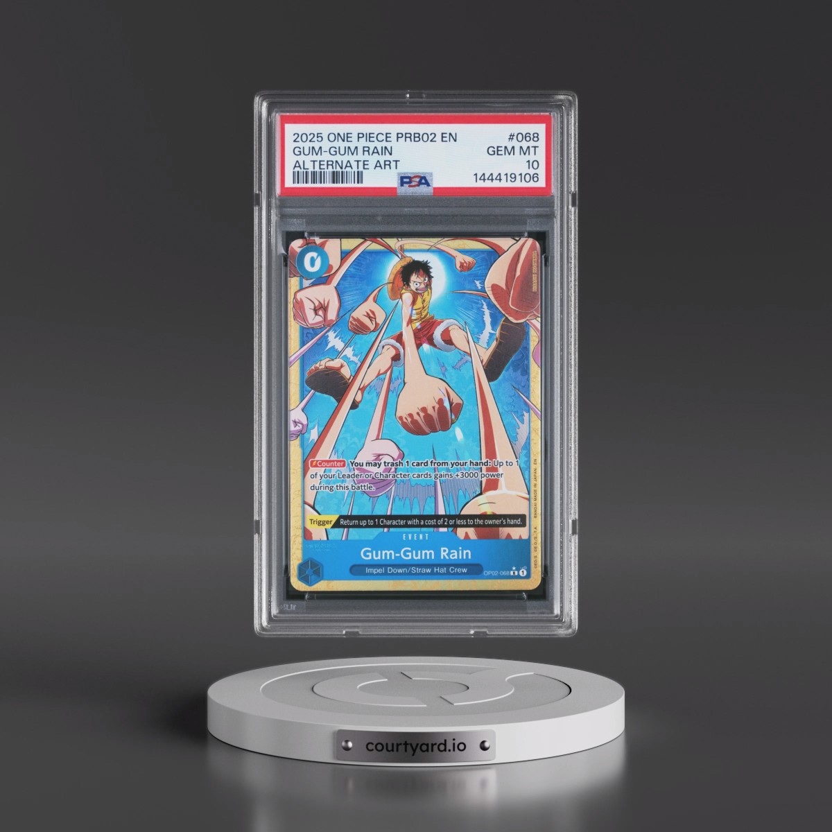 2025 One Piece PRB02-Premium Booster -One Piece Card the Best- Vol.2 #068 Gum-Gum Rain - Alternate Art (PSA 10 GEM MINT)