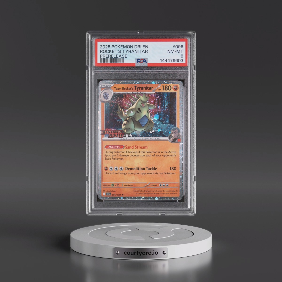 2025 Pokémon Dri EN-Destined Rivals #096 Team Rocket's Tyranitar - Prerelease (PSA 8 NM-MT)