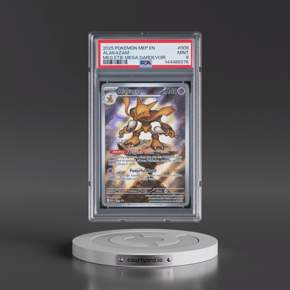 2025 Pokémon Mep EN-Me Black Star Promo #009 Alakazam - Mega Evolution Elite Trainer Box-Mega Gardevoir (PSA 9 MINT)