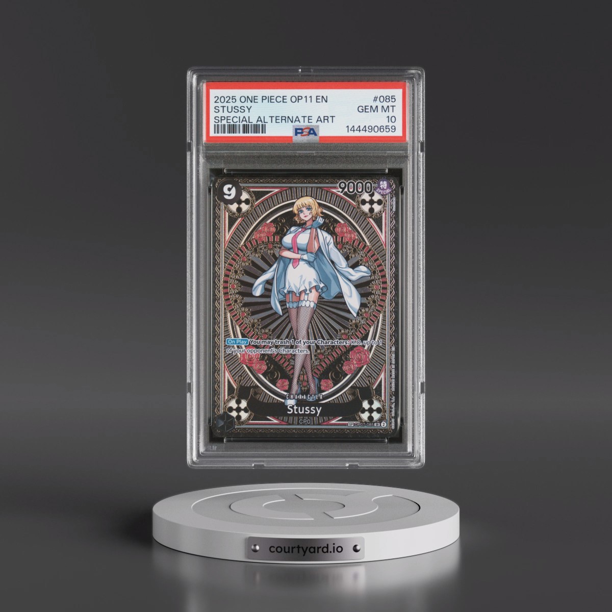 2025 One Piece OP11-A Fist of Divine Speed #085 Stussy - Special Alternate Art (PSA 10 GEM MINT)