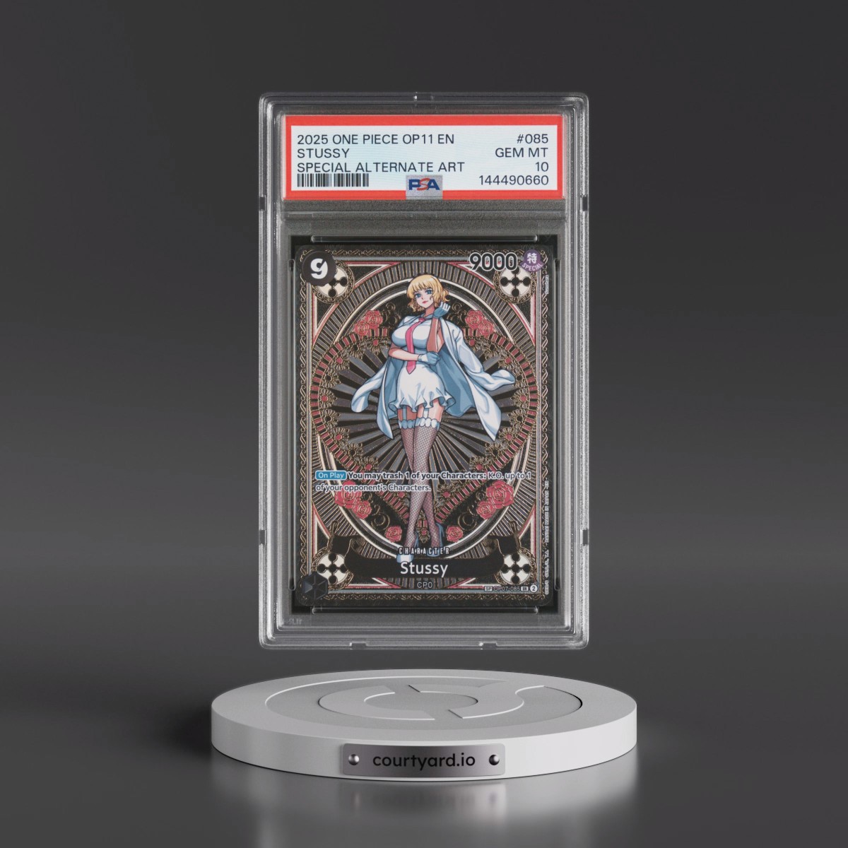 2025 One Piece OP11-A Fist of Divine Speed #085 Stussy - Special Alternate Art (PSA 10 GEM MINT)