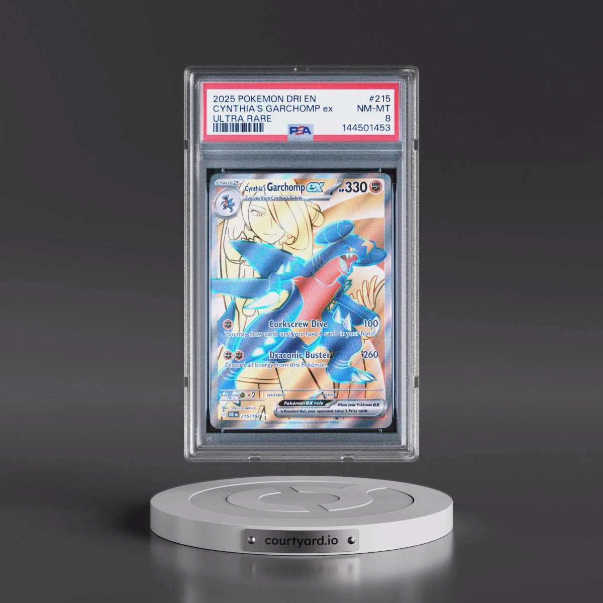 2025 Pokémon Dri EN-Destined Rivals #215 Cynthia's Garchomp EX - Holo Ultra Rare (PSA 8 NM-MT)