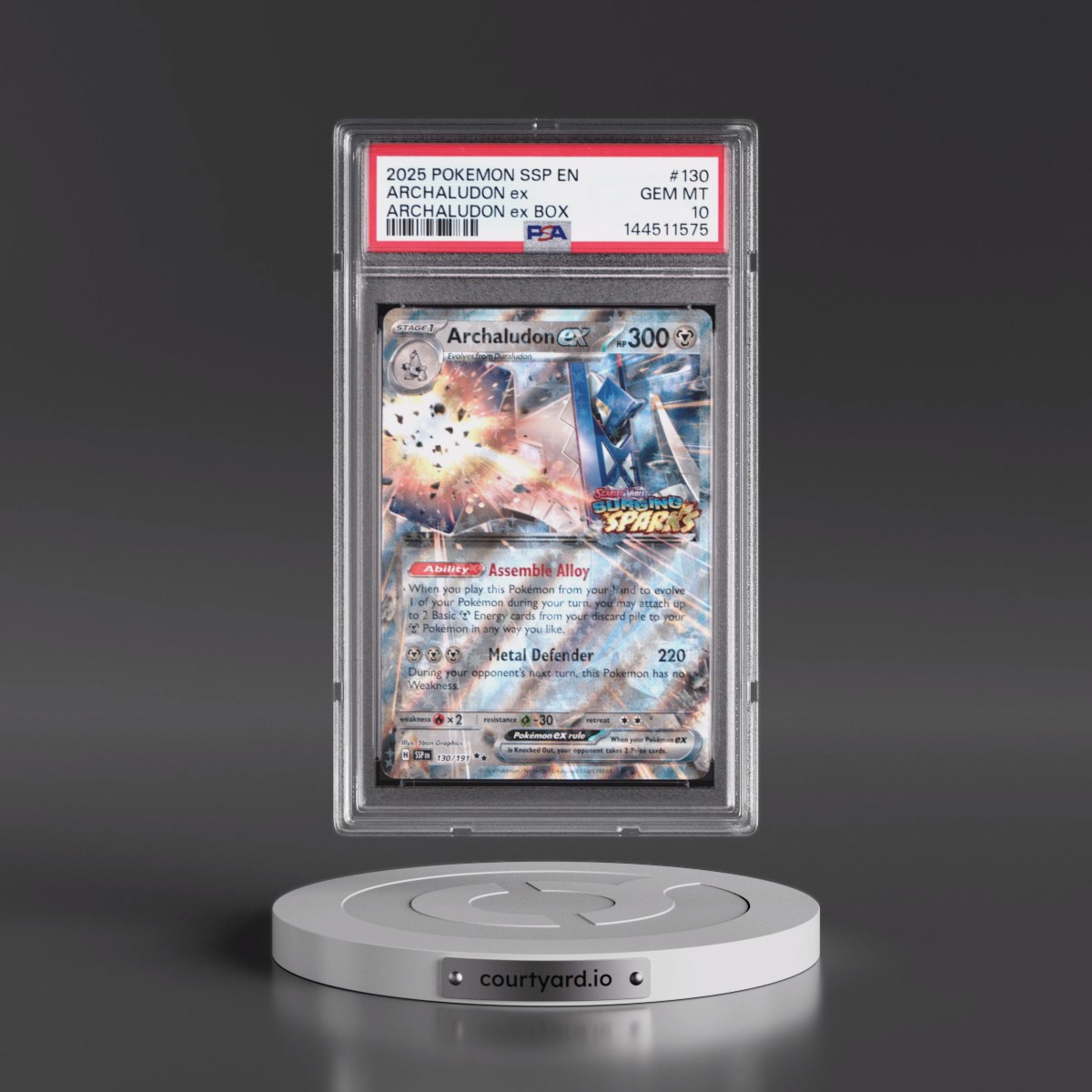 2025 Pokémon Ssp EN-Surging Sparks #130 Archaludon EX - Holo Archaludon EX Box (PSA 10 GEM MINT)
