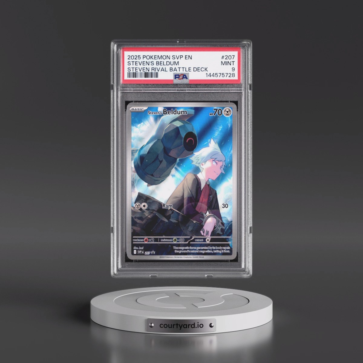 2025 Pokémon Svp EN-SV Black Star Promo #207 Steven's Beldum - Steven Rival Battle Deck (PSA 9 MINT)