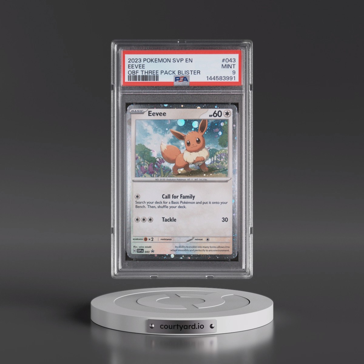 2023 Pokémon Svp EN-SV Black Star Promo #043 Eevee - Obsidian Flames Three Pack Blister (PSA 9 MINT)