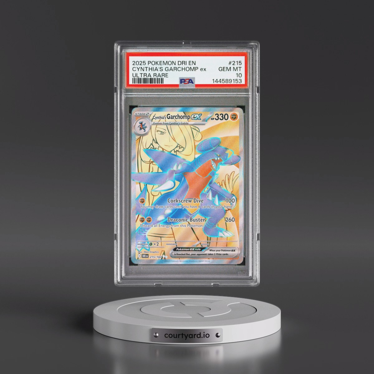 2025 Pokémon Dri EN-Destined Rivals #215 Cynthia's Garchomp EX - Holo Ultra Rare (PSA 10 GEM MINT)