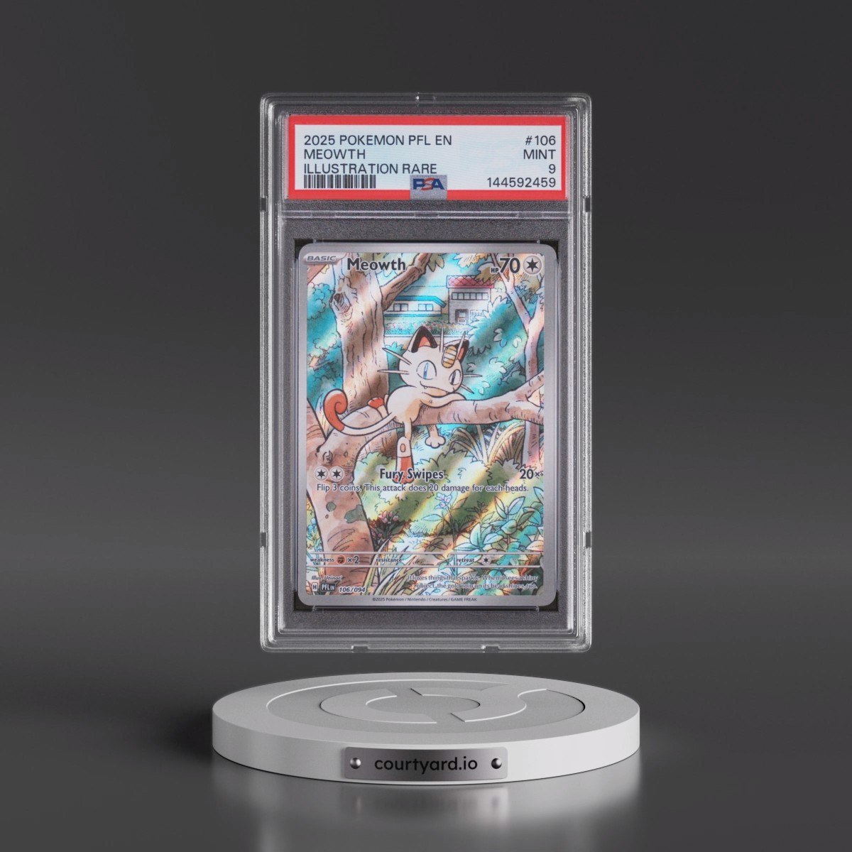2025 Pokémon Pfl EN-Phantasmal Flames #106 Meowth - Illustration Rare (PSA 9 MINT)