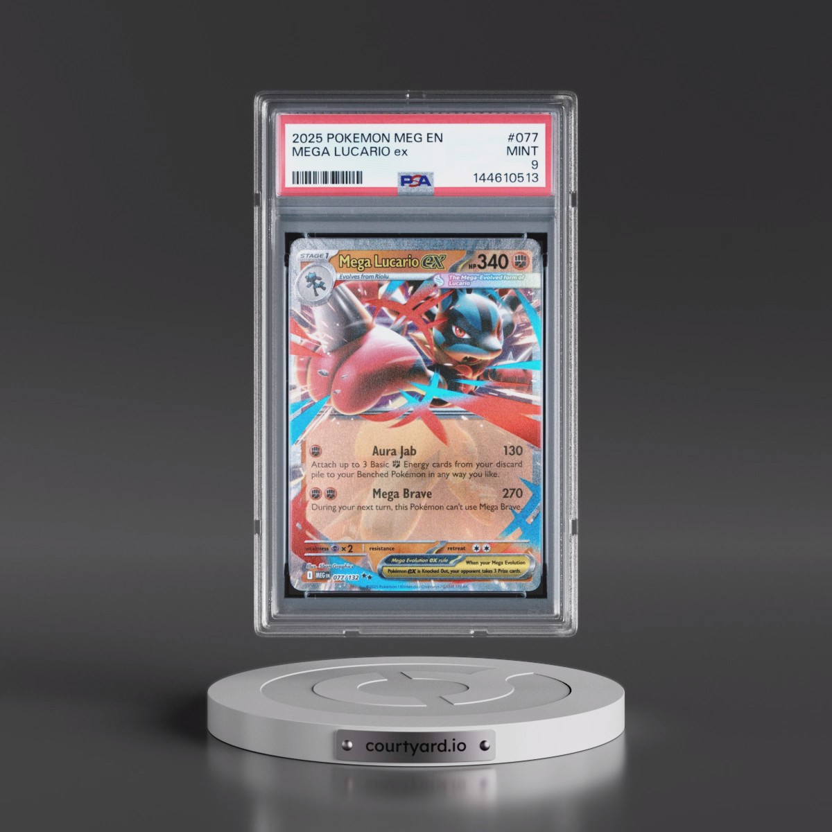 2025 Pokémon Meg EN-Mega Evolution #077 Mega Lucario EX - Holo (PSA 9 MINT)
