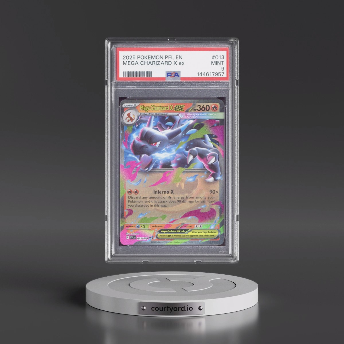 2025 Pokémon Pfl EN-Phantasmal Flames #013 Mega Charizard X EX - Holo (PSA 9 MINT)