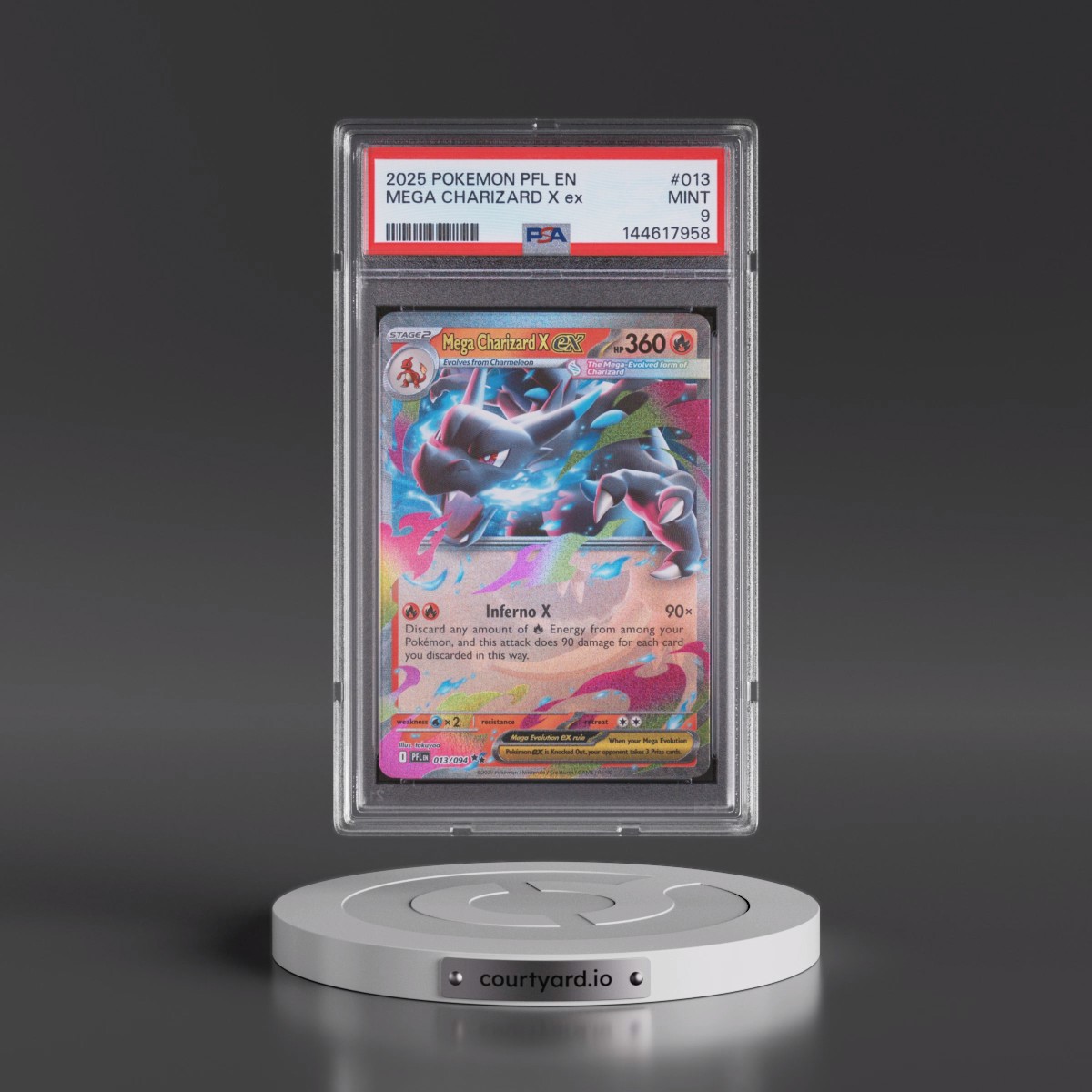 2025 Pokémon Pfl EN-Phantasmal Flames #013 Mega Charizard X EX - Holo (PSA 9 MINT)