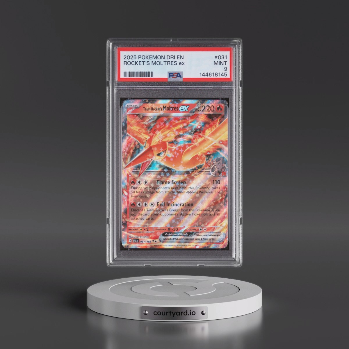 2025 Pokémon Dri EN-Destined Rivals #031 Team Rocket's Moltres EX - Holo (PSA 9 MINT)